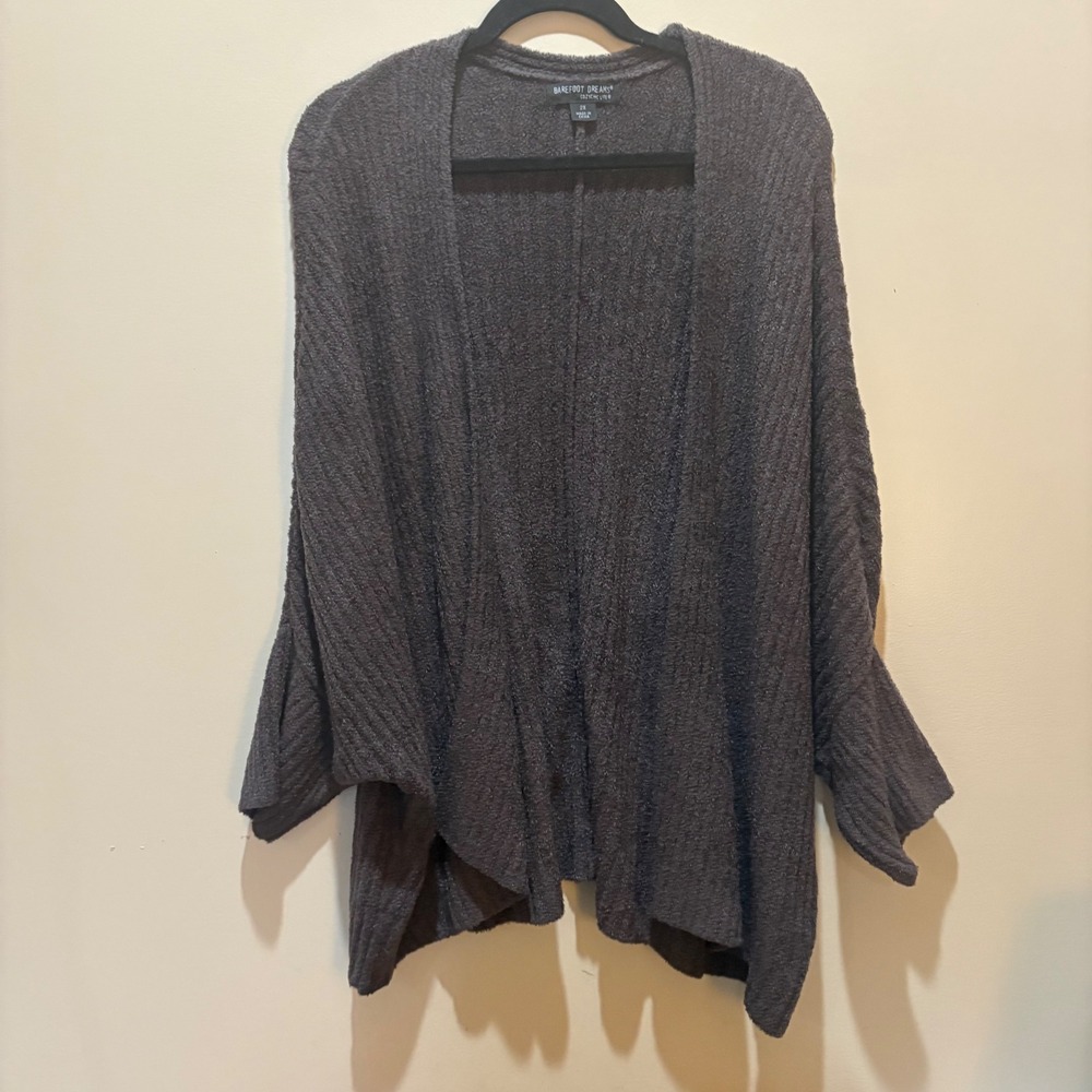 Barefoot Dreams CozyChic Lite Womens Cardigan Open Front 2X Gray Ribbed Knit